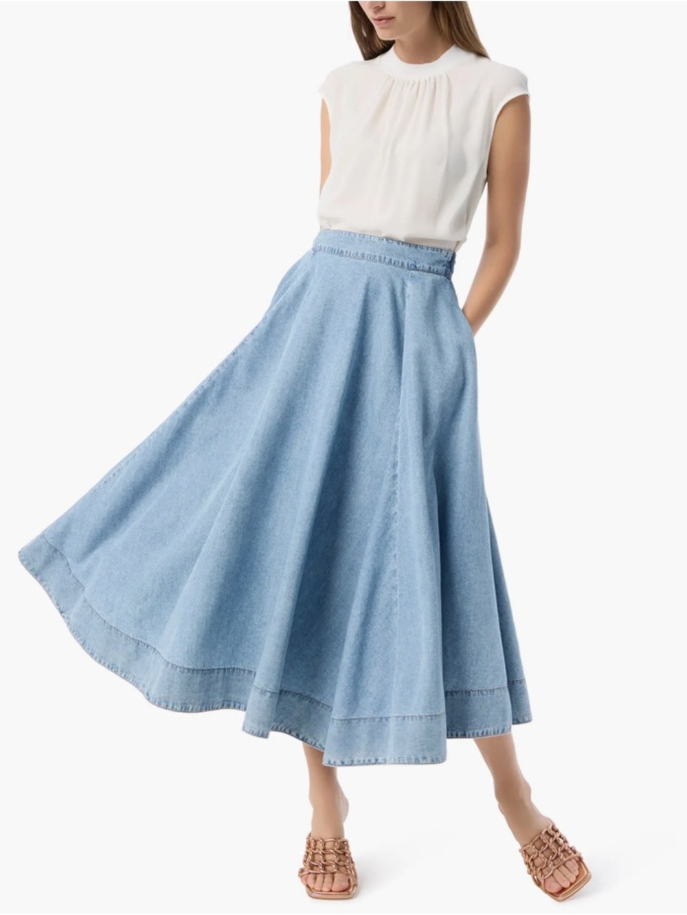 Dee Ocleppo Sage Half Circle Chambray Denim Skirt